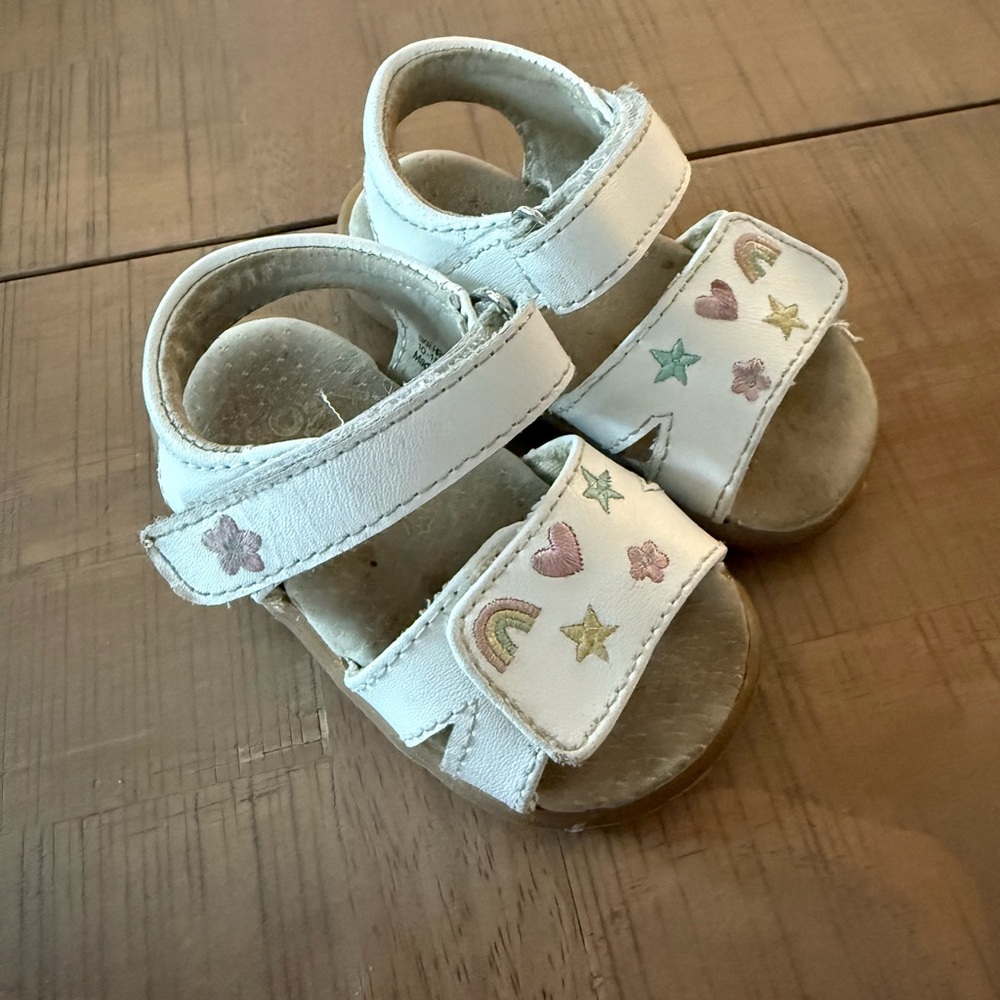See Kai Run White Sandals with Colorful Patterns